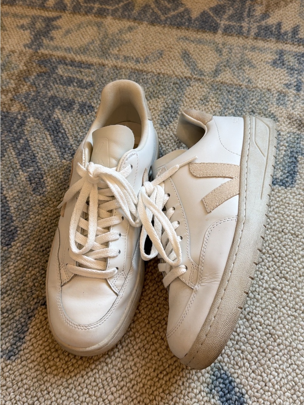 Veja White Sneakers with Beige V Logo